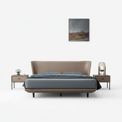 Duebelbett aus Cremefaarwegem Konschtlieder fir d'Schlofzëmmer mat Designer Holzrahmen Better