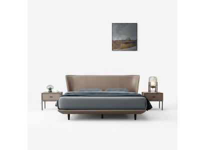 Duebelbett aus Cremefaarwegem Konschtlieder fir d'Schlofzëmmer mat Designer Holzrahmen Better