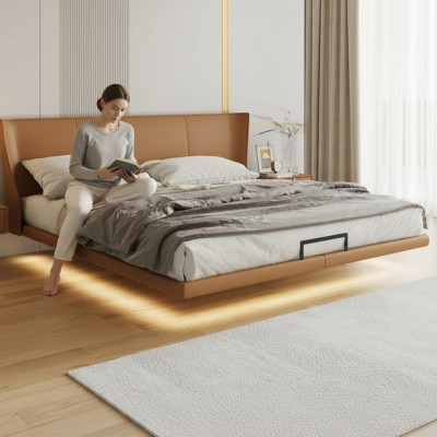 Brongt Wandsëtz Designer-Schlofkummer-Miwwelen Holzgestell Konschtliederbett