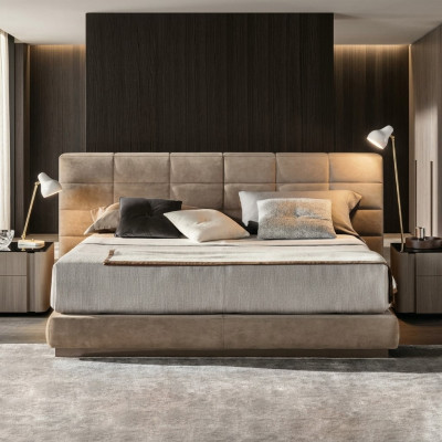 Beige Duebelbett Schlofzëmmer Miwwelen Modern Better Luxus Holzgestell