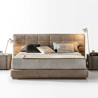 Beige Duebelbett Schlofzëmmer Miwwelen Modern Better Luxus Holzgestell
