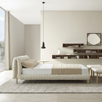 Modern wäisst Bett Schlofkummer Designer duebel Better Holzgestell