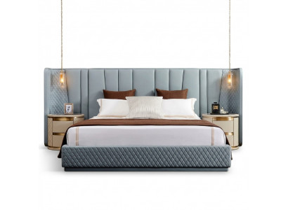 Grousst Schlofzimmer Duebelbett Designer-Bett Holzgestell Gepolstert Bett