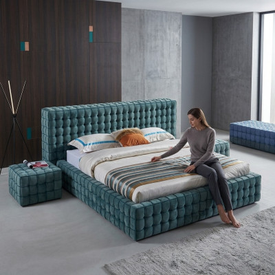 Luxuriéist Türkis Schlofkummer Bett Designer Duebelbett Holzgestell Nei