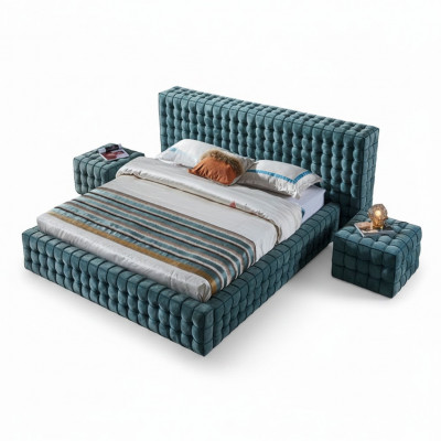 Luxuriéist Türkis Schlofkummer Bett Designer Duebelbett Holzgestell Nei