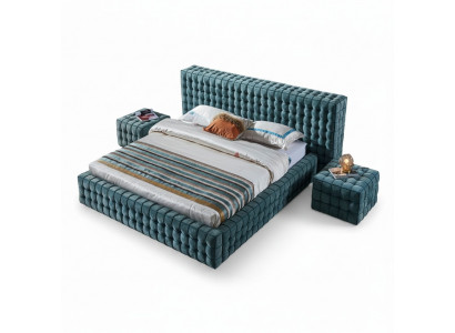 Luxuriéist Türkis Schlofkummer Bett Designer Duebelbett Holzgestell Nei