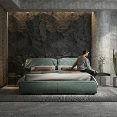 Gréng Schlofkummer Bett Designer Duebelbett Luxus Material Holzgestell