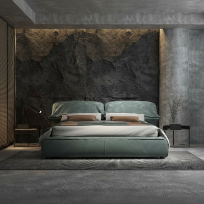 Gréng Schlofkummer Bett Designer Duebelbett Luxus Material Holzgestell