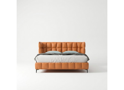 Orangen Duebelbett Schlofzëmmer Miwwelen Textilbetter Holzkader Stilvoll.