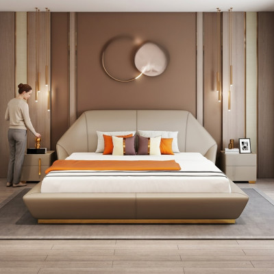 Modern wäisst Duebelbett Schlofkummer Better Designer Miwwelen Holzgestell