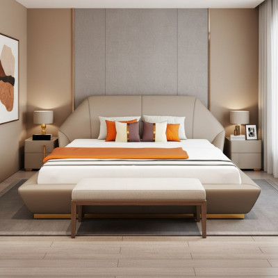 Modern wäisst Duebelbett Schlofkummer Better Designer Miwwelen Holzgestell