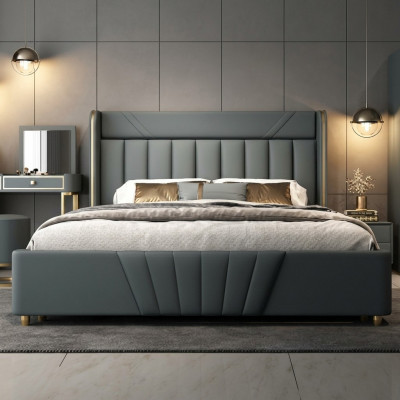 Schlofkummer Gro Bett Designer Miwwelen Luxus Materialien Holzgestell