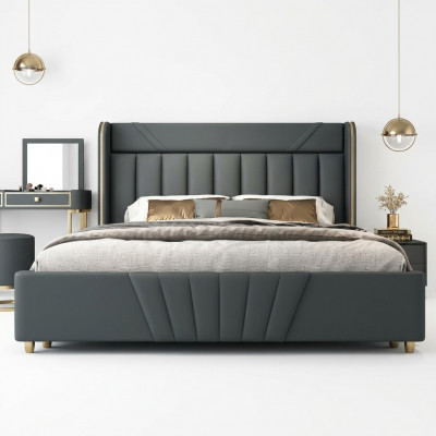 Schlofkummer Gro Bett Designer Miwwelen Luxus Materialien Holzgestell