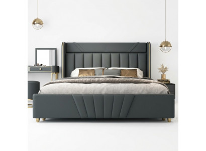 Schlofkummer Gro Bett Designer Miwwelen Luxus Materialien Holzgestell