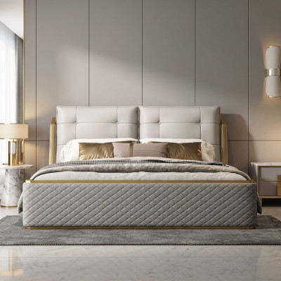 Designer Wäisst Schlofkummerbett Luxus Duebelbetter Holzkonstruktioun Modern