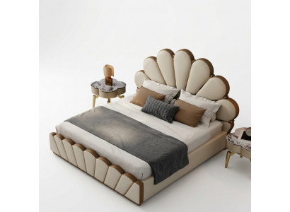 Modern beige Schlofkummerbett aus Konschtléder Duebelbett Designerbetter