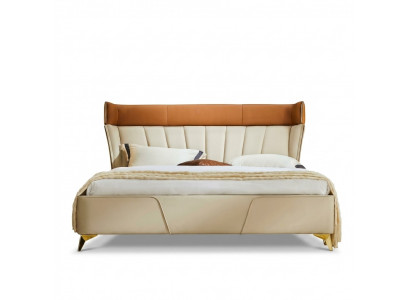 Schlofzëmmer Beigest Duebelbett Liederbieder Holzgestell Textil Miwwelen