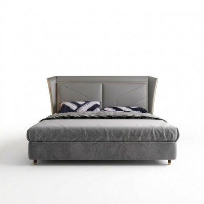 Grau Schlofzëmmer Duebelbett Designer Better Holzgestell Liederbetter