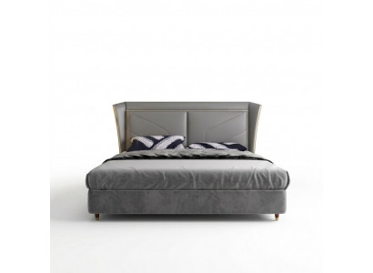 Grau Schlofzëmmer Duebelbett Designer Better Holzgestell Liederbetter