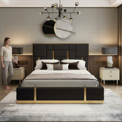 Schwaarzt Schlofzëmmer Bett Designer Holz Duebelbett Luxus Edelstolbett