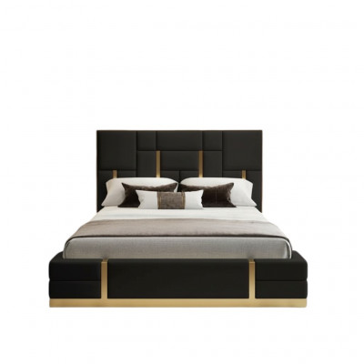 Schwaarzt Schlofzëmmer Bett Designer Holz Duebelbett Luxus Edelstolbett