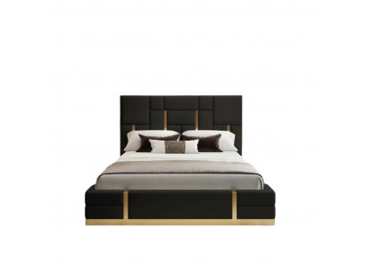 Schwaarzt Schlofzëmmer Bett Designer Holz Duebelbett Luxus Edelstolbett