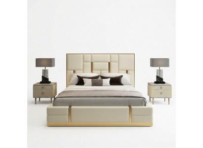 Wäisst Duebelbett Schlofzëmmer Luxus Holzgestell Designer Edelstolbett