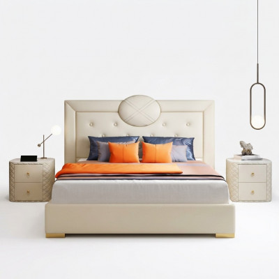 Grousst wäisst Schlofzëmmer Duebelbett Designer Holzgéstall Modern Bett