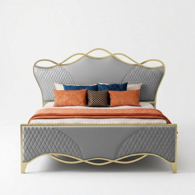 Stilvollt Schlofkummerbett Designer Kënschtleeder Duebelbett Holzgestell