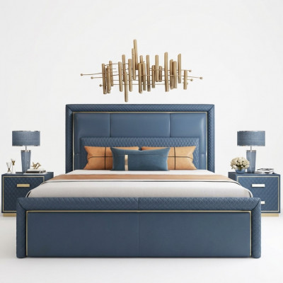 Grousst Blo Schlofzëmmer Bett Designer Duebelbetter Konschtlederbetter