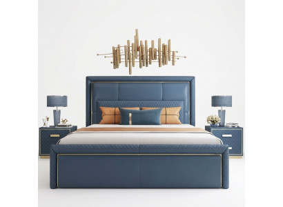 Grousst Blo Schlofzëmmer Bett Designer Duebelbetter Konschtlederbetter