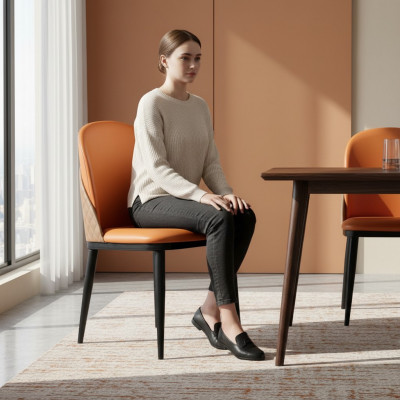 Orangen Stull Iesszëmmer Miwwelen Designer Einsëtzer Holz Textil Still