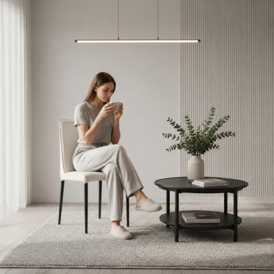 Wäissen Iesszëmmerstull Designer Holzstill stilvoll modern Textilstill.