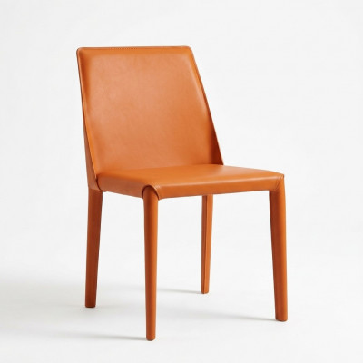 Orangschen kënschtleche Ledersstull Iesszëmmermiwwelen Modern Still Holzgestell Nei