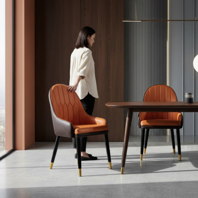 Braun-orange Iesszëmmerstull Designer Holzstull Moderner Stillenstuhl