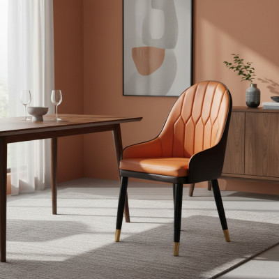 Braun-orange Iesszëmmerstull Designer Holzstull Moderner Stillenstuhl