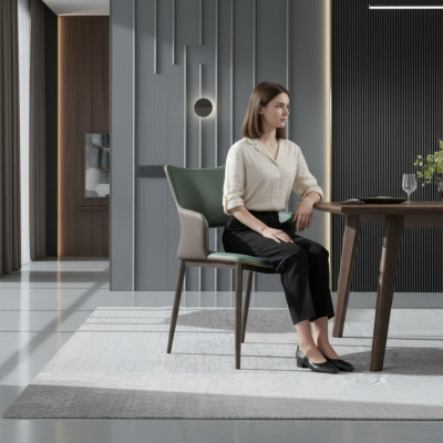 Braun-Gréng Holz Iesszëmmerstill Designer Holzstull Modern Lehnstill