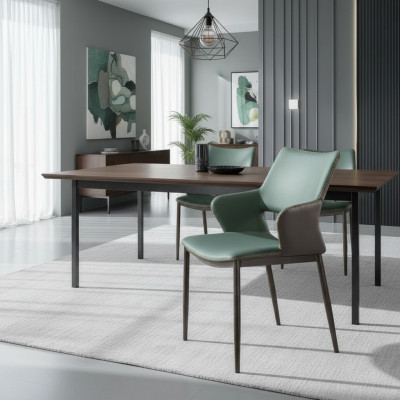 Braun-Gréng Holz Iesszëmmerstill Designer Holzstull Modern Lehnstill