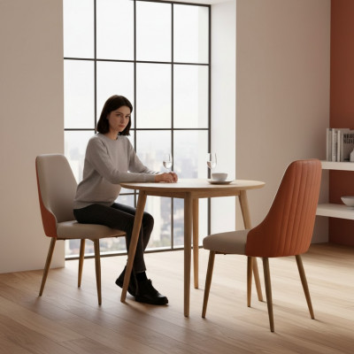 Orange-beige Iesszëmmerstill Luxus Liederstill Kichenstill Holz Miwwelen