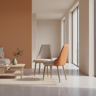 Orange-beige Iesszëmmerstill Luxus Liederstill Kichenstill Holz Miwwelen