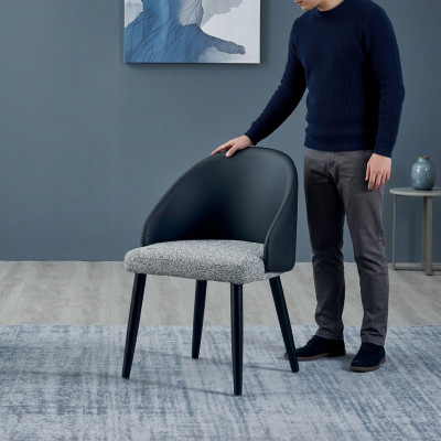Gro-blau Iesszëmmerstull Luxuriéise Setzstull Polstermiwwel Holzstill.