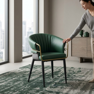 Grénge Iesszëmmerstull Designer Holzbee Kënschtläderstull Edelstol Miwwelen