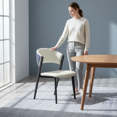 Wäissen Iesszëmmerstull Luxus Textil Einsëtzer Liederstill Holzgestell