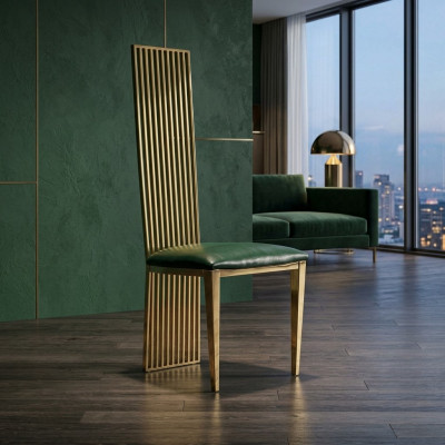 Gold-gréng Iesszëmmer Héichstull Luxus Eenzëder Holz Polsterstillen