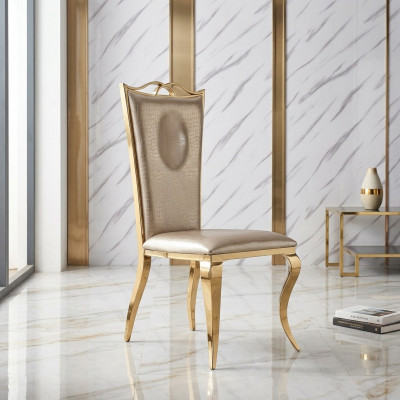 Beige Iesszëmmer Still, Modernen Einsëtzer aus Kënschtleeder, Edelstol Miwwelen.