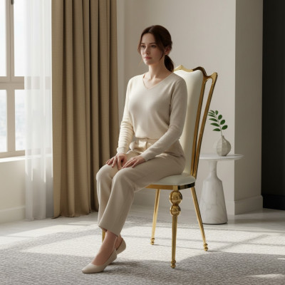 Iesszëmmer Miwwelen Designer Wäiss-Gëllene Stull Polster Miwwelen Modern Neit