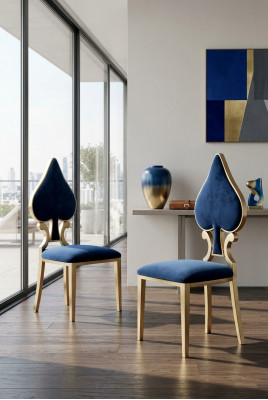 Blau-Goldenen Iesszëmmerstull Modern Einsëtzer Gepolster a Holz Still