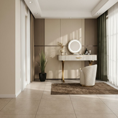 Beige Schminktisch Designer Friseurdësch Friseerkommode Mat Schiefen