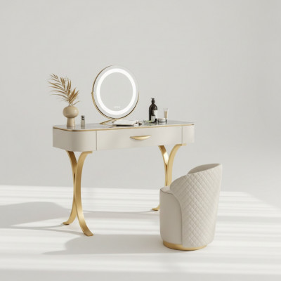 Beige Schminktisch Designer Friseurdësch Friseerkommode Mat Schiefen