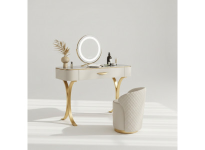 Beige Schminktisch Designer Friseurdësch Friseerkommode Mat Schiefen